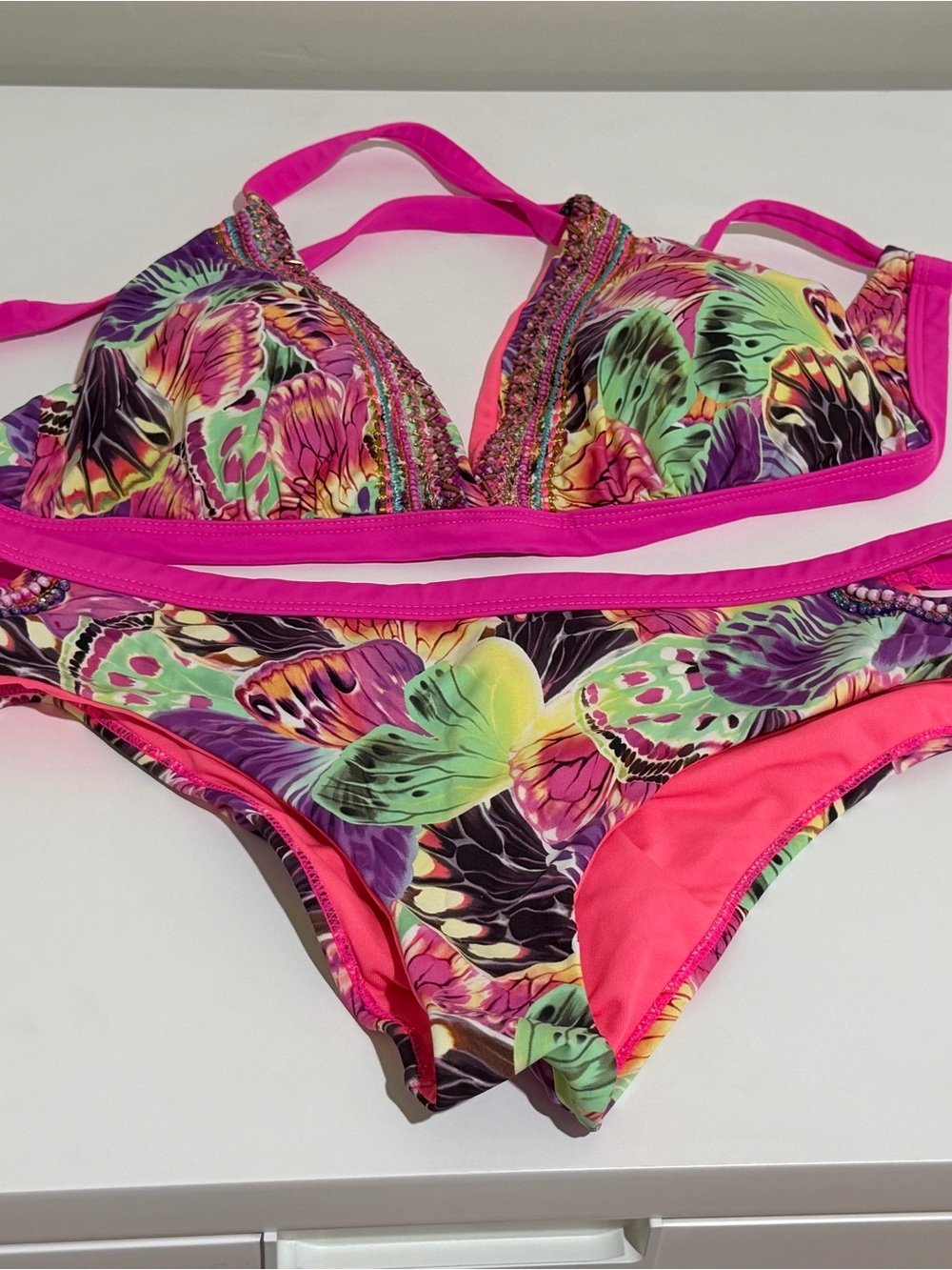Women’s Pink Butterfly Print Bikini Set